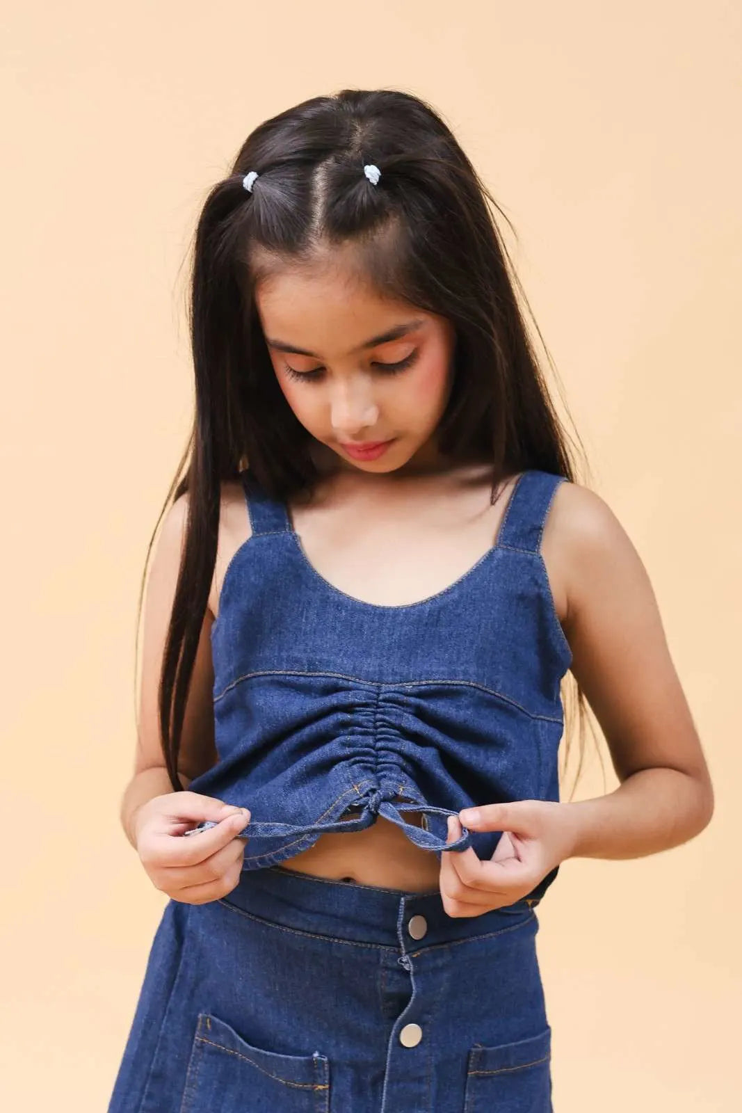Girls Sleeveless Denim Top With Denim Skirt Sets