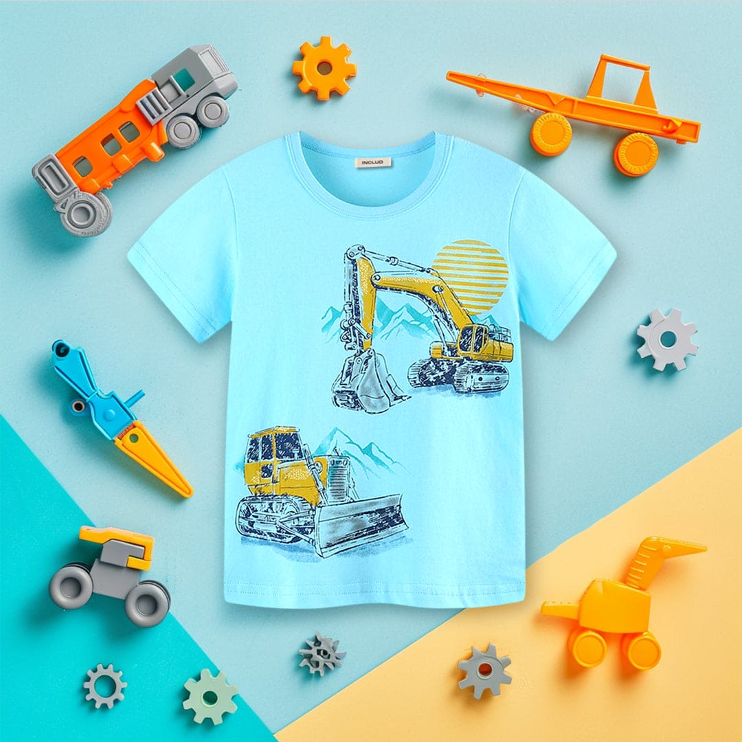 Boys Short Sleeve Graphic Print T-Shirt Tshirts Light Blue 1-2 Y 
