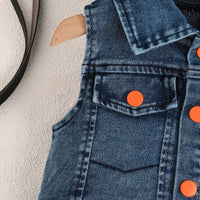 Girls Sleeveless Denim Jacket With Orange Pleated Skirt And Camisole Top Set 3 pc. Sets