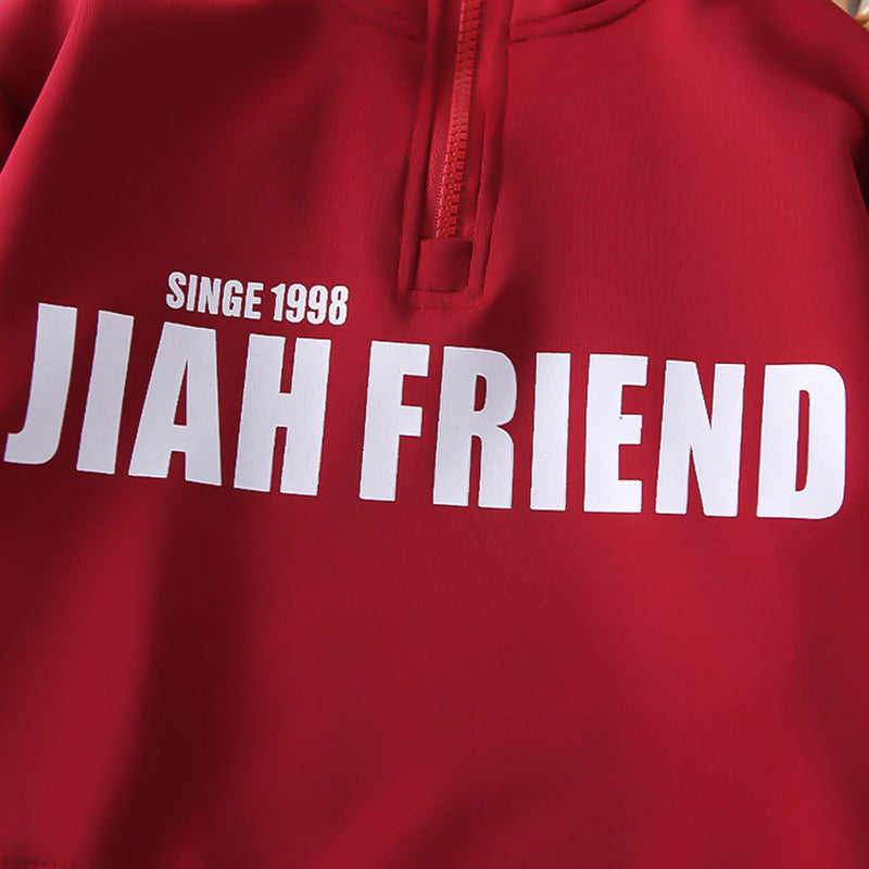 Boys Red Typographic Printed Sweatshirt With Joggers Set 2 pc. Sets