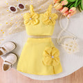 Girls Yellow Floral Applique Sleeveless Top With Skirt Sets 2 pc. Sets Yellow 2-3 Y