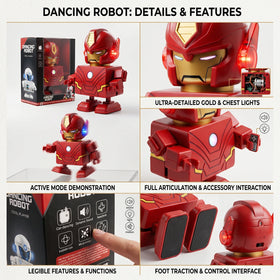 Electric Iron Man Dancing Robot Toy with Flashing Lights & Music for Kids Boys & Girls Trending Accessories
