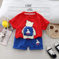 Boys Red Bear Printed Short Sleeve T-Shirt With Shorts Sets 2 pc. Sets Red 1-2 Y