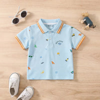Boys Sky Blue Short Sleeve Beach Print Polo T-Shirt Tshirts Sky Blue 1-2 Y