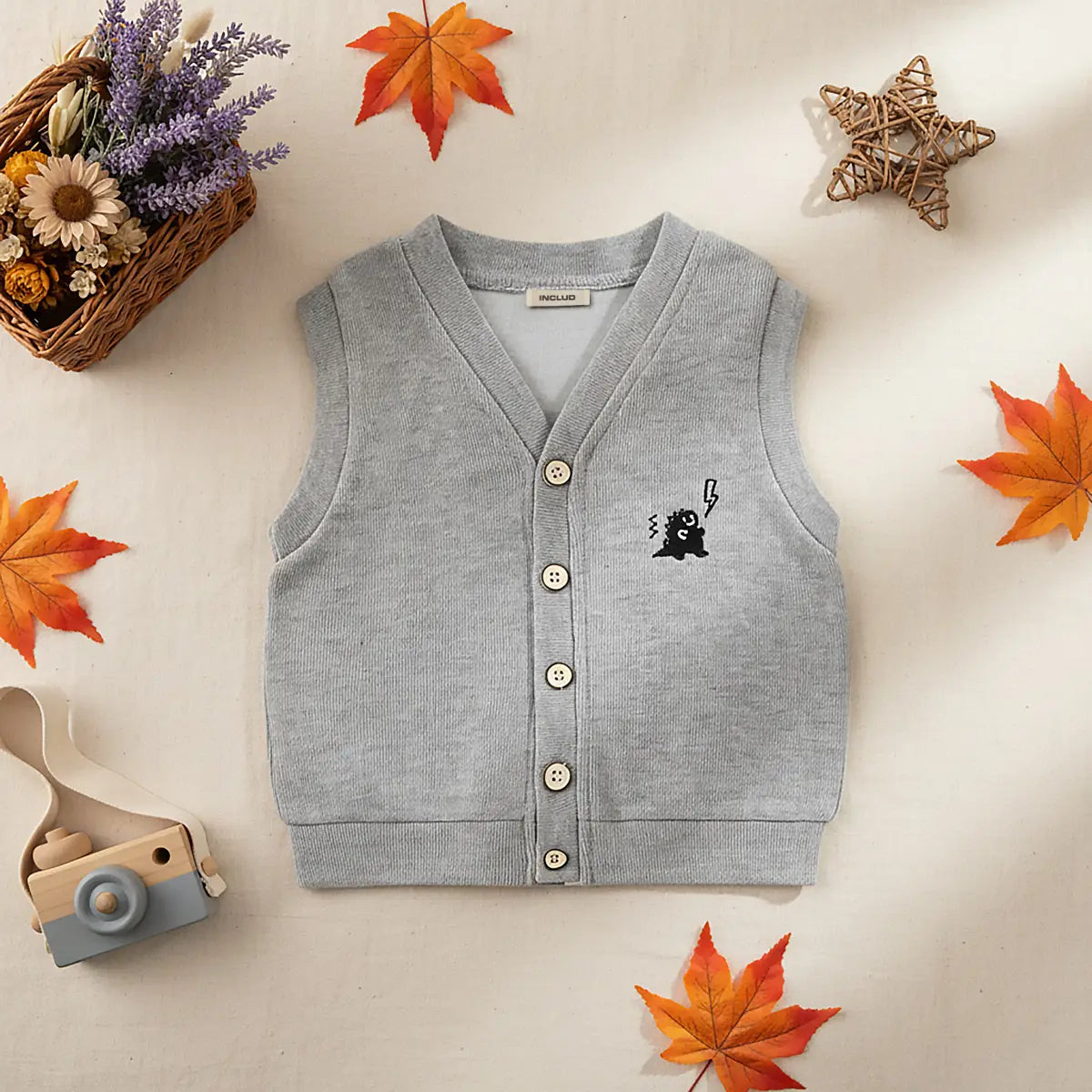 Boys Grey Self-Design Sleeveless Knitted Cardigan Sweaters & Cardigans Grey 1-2 Y