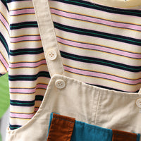 Boys Off-White Striped T-shirt with Puppy Patch Dungaree Set Sets