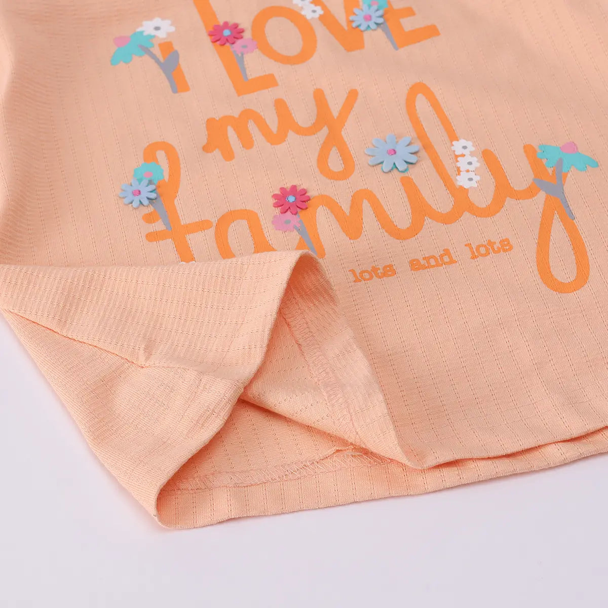 Girls Orange Typographic Printed Top With Denim Shorts Sets 2 pc. Sets