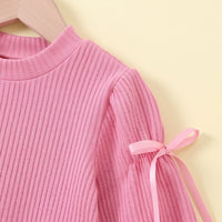 Girls Pink Ribbed Puff Sleeve Top & Flared Pants Co-ord Sets Sets