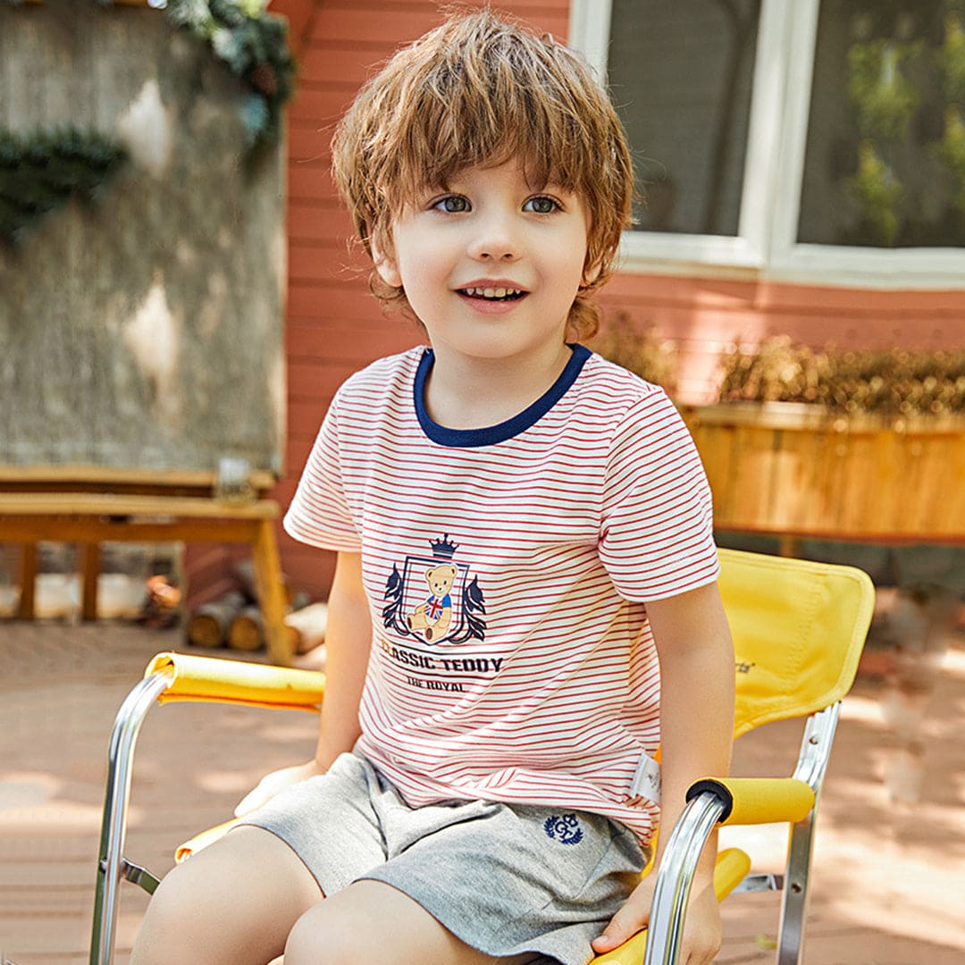 Boys Striped T-shirt with Shorts Set Sets Red 1-2 Y 
