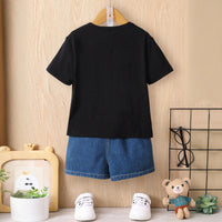 Boys Black Dinosaur Graphic Short Sleeves Round Neck T-Shirt Tshirts
