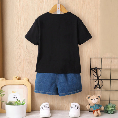 Boys Black Dinosaur Graphic Short Sleeves Round Neck T-Shirt Tshirts