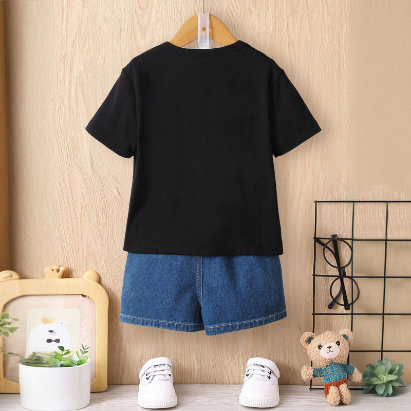 Boys Black Dinosaur Graphic Short Sleeves Round Neck T-Shirt Tshirts