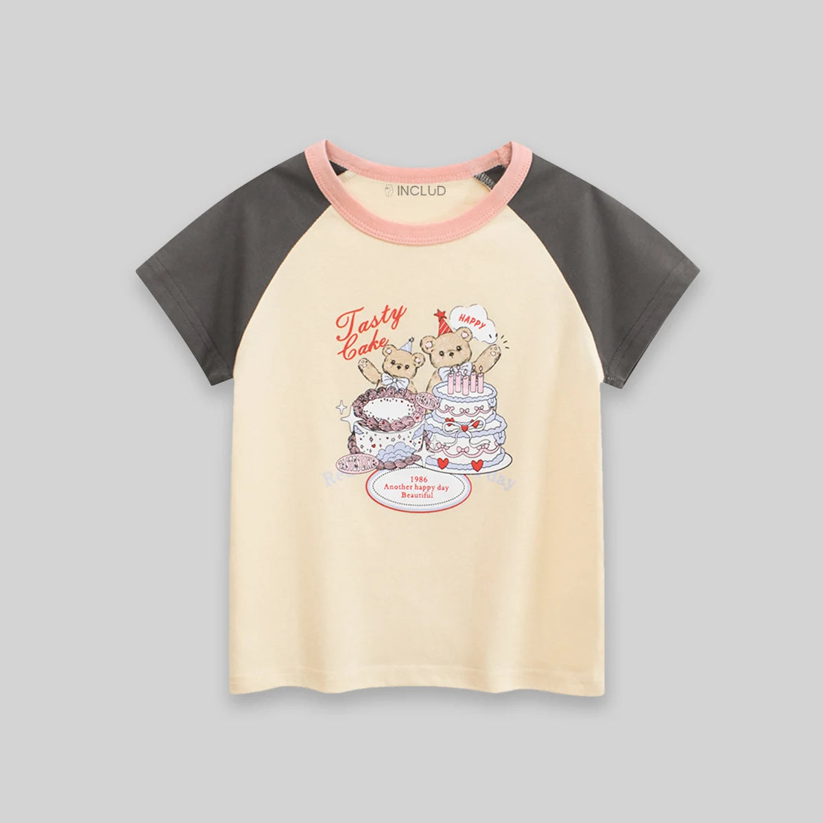 Girls Cream Graphics Raglan Sleeve T-Shirt Tshirts