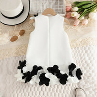 Girls White Sleeveless A-line Party Wear Dress With 3D Flowers Appliques Party Dresses