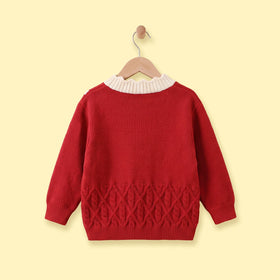 Girls Red Applique Long Sleeve Cardigan Sweaters & Cardigans
