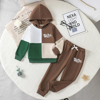 Boys Brown Typographic Printed Hooded Sweatshirt With Joggers Winter Sets 2 pc. Sets Brown 3-4 Y