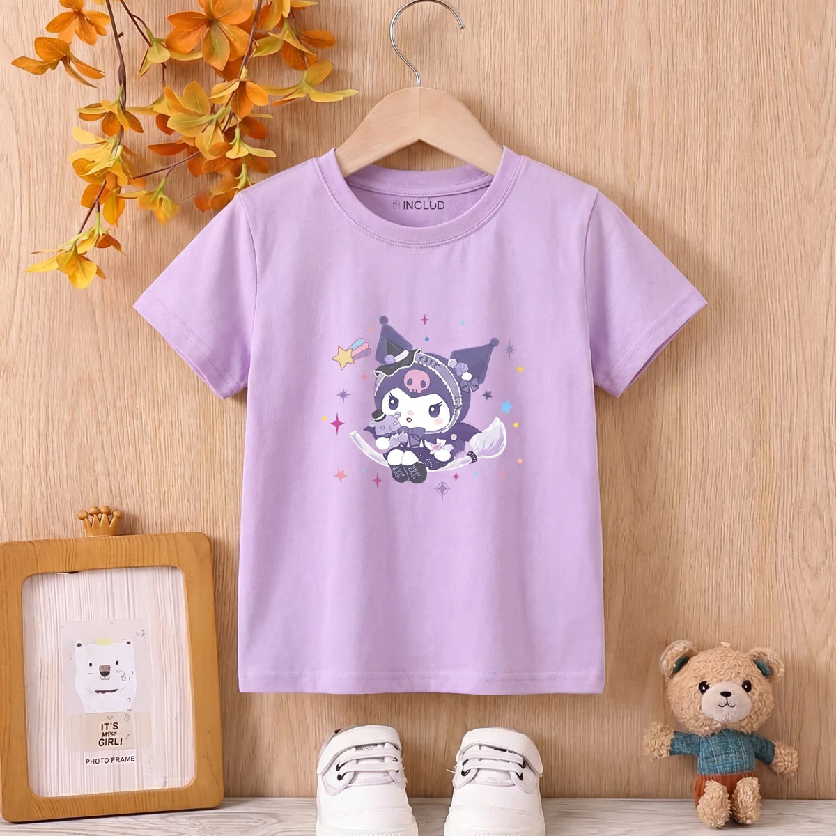 Girls Purple Kuromi Cartoon Printed Short Sleeve T-Shirt Tshirts Purple 1-2 Y