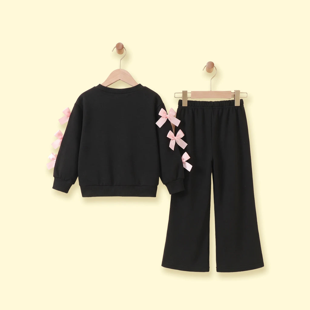 Girls Black Bow Applique Sweatshirt & Pants Sets 2 pc. Sets