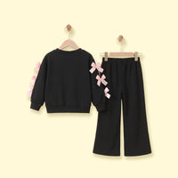 Girls Black Bow Applique Sweatshirt & Pants Sets 2 pc. Sets