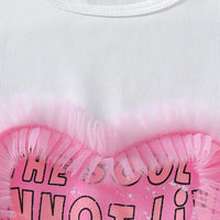Girls White Heart Applique Puff Sleeve T-Shirt With Shorts Sets 2 pc. Sets