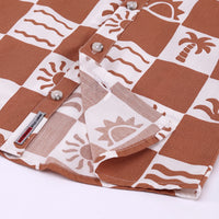 Boys Brown Tropical Print Checked Shirt With T-Shirt And Shorts Sets 3 pc. Sets