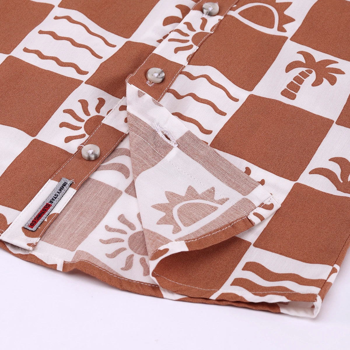 Boys Brown Tropical Print Checked Shirt With T-Shirt And Shorts Sets 3 pc. Sets