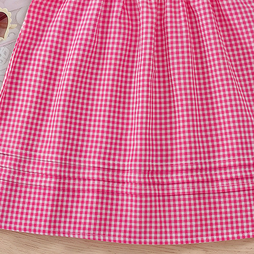 Girls Pink Embroidered Flutter Sleeve Dress Casual Dresses