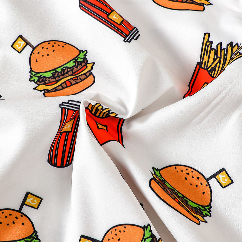 Boys White Graphic Burger Printed Short Sleeves Shirt Shirts