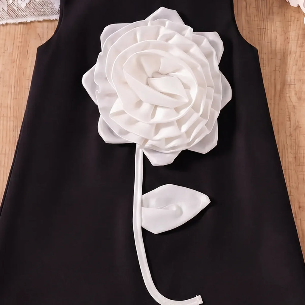 Girls Black Rose Applique A-line Party Dress Party Dresses