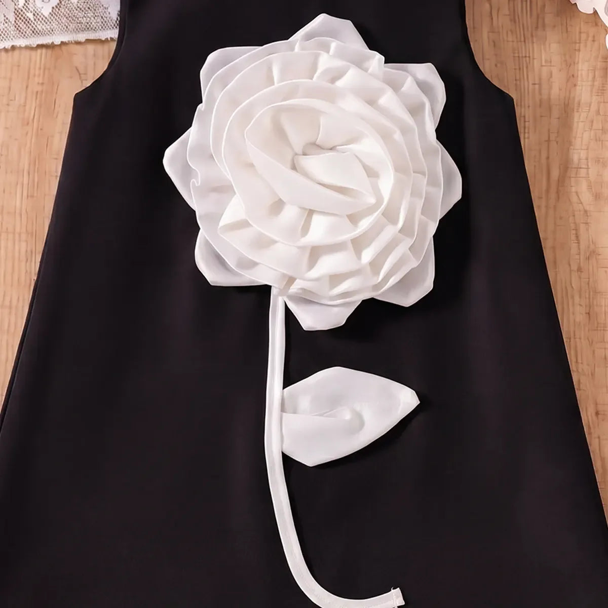 Girls Black Rose Applique A-line Party Dress Party Dresses