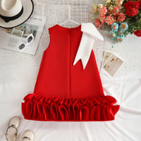 Girls Red Sleeveless A-line Party Wear Dress With Bow Applique Party Dresses