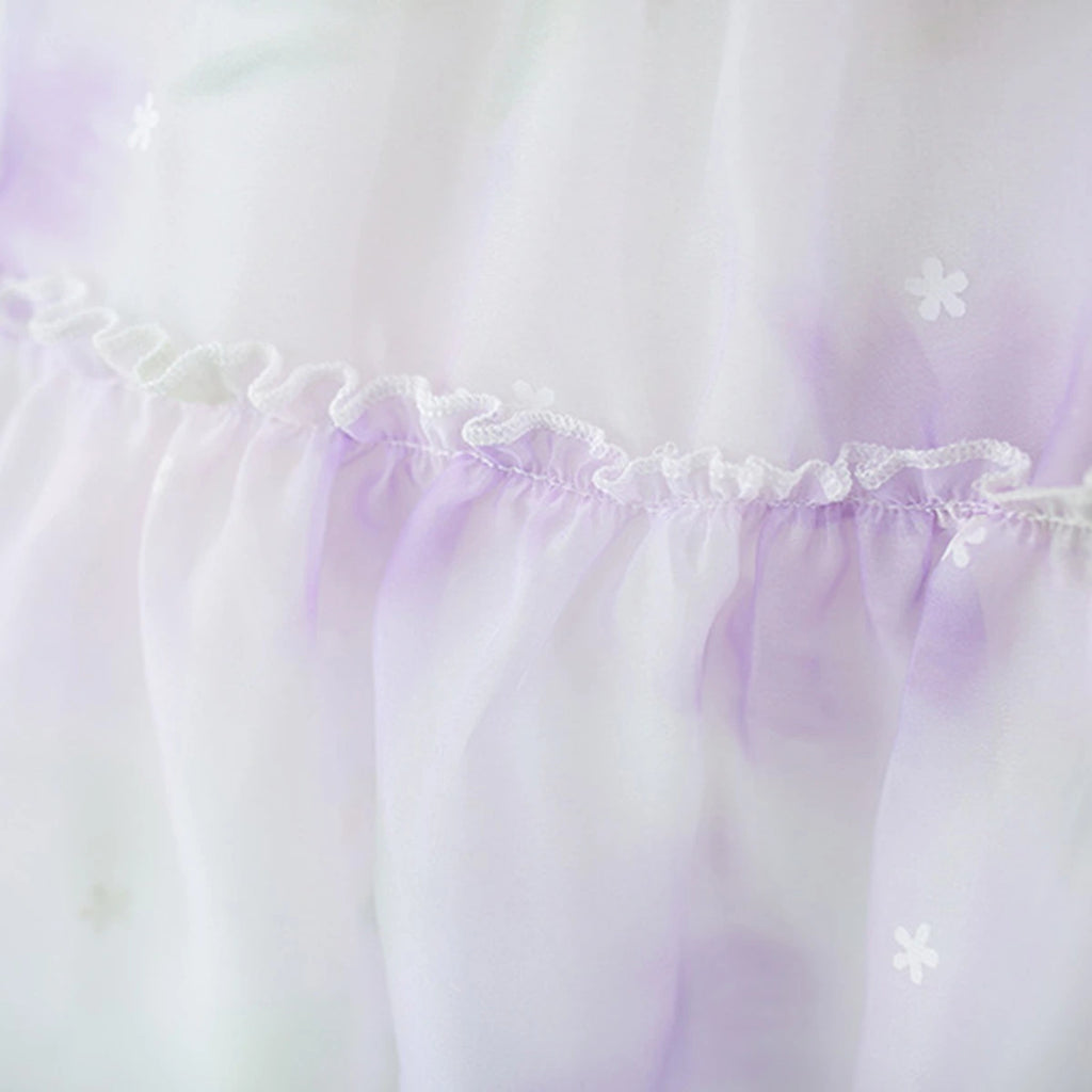 Girls Purple Fit And Flare Dress With Tulip Floral Bow Applique Casual Dresses