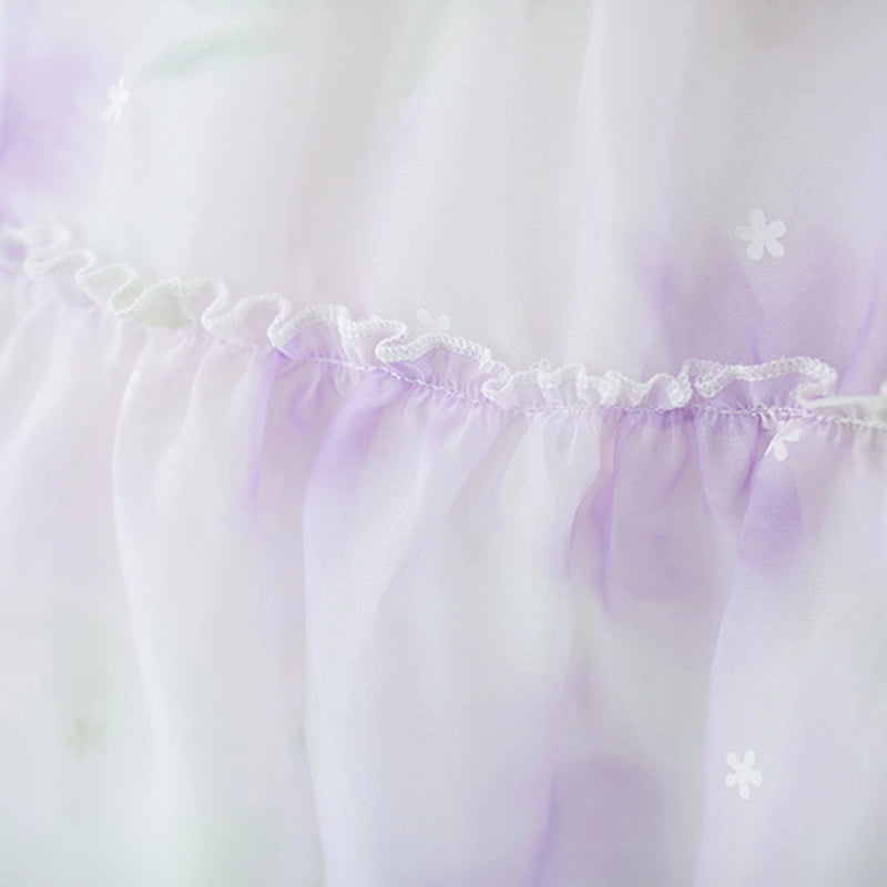 Girls Purple Fit And Flare Dress With Tulip Floral Bow Applique Casual Dresses