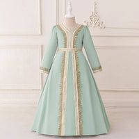 Girls Mint Green Long Sleeves Embroidered Maxi Dress Casual Dresses Green 3-4 Y
