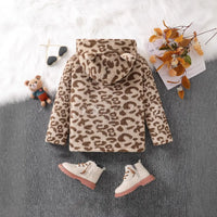 Girls Brown Leopard Print Hooded Zipper Jacket Coats & Jackets