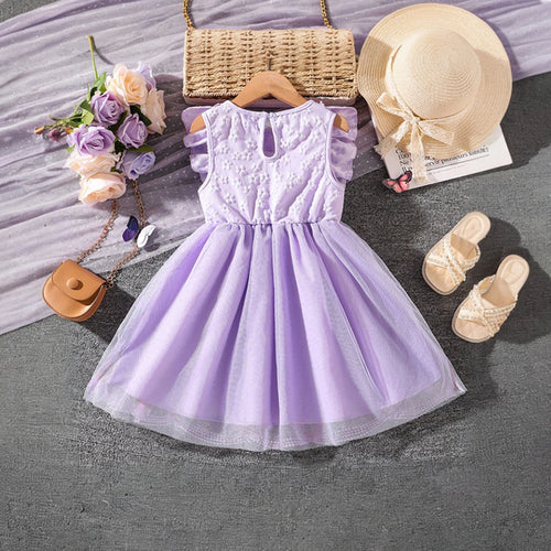 Girls Lavender Butterfly Applique Flutter Sleeve Fit & Flare Party Dress Party Dresses