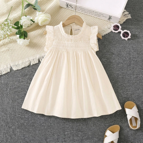 Girls Off-White Embroidered Smocked Sleeveless Fit & Flare Dress Casual Dresses Off White 2-3 Y