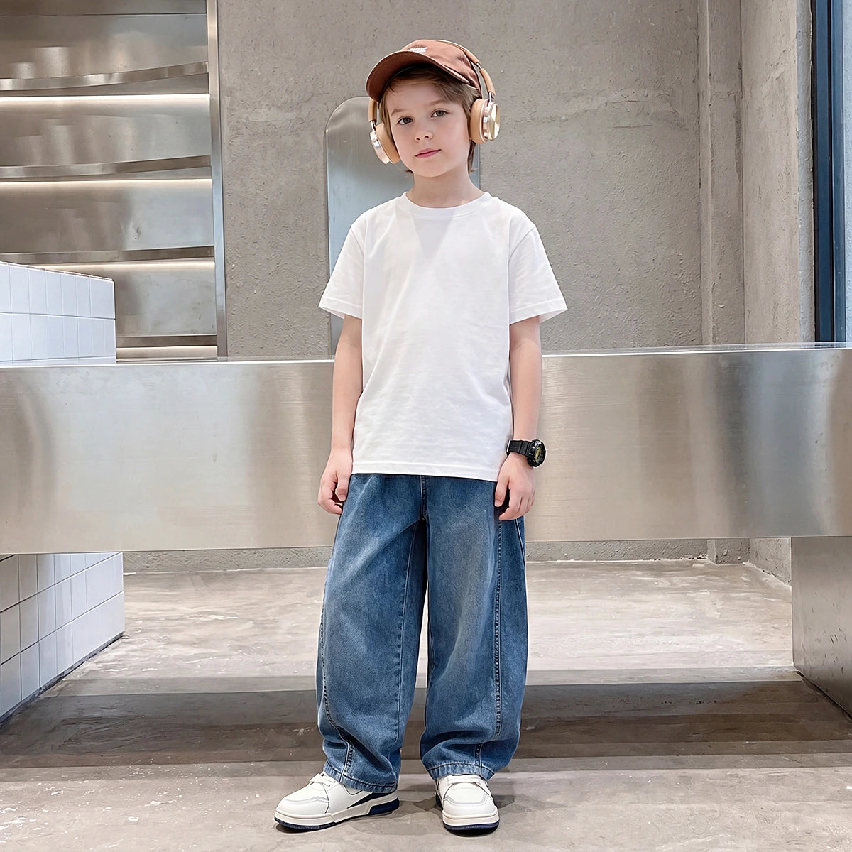 Boys Blue Typographic Baggy Fit Denim Jeans Pants Blue 3-4 Y