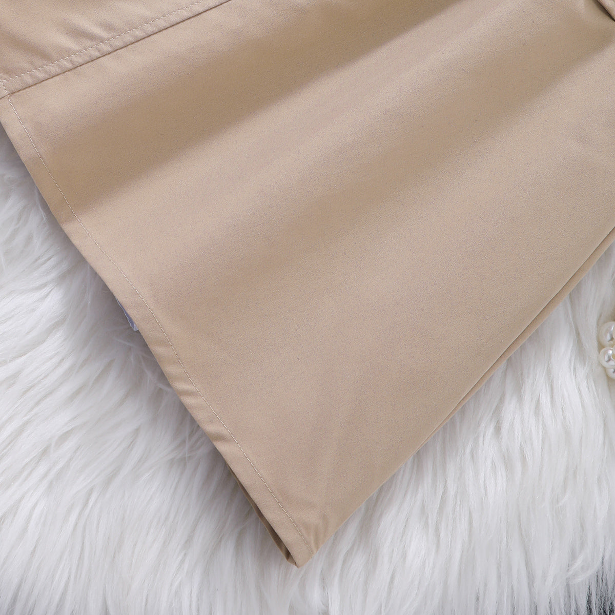 Girls Khaki Short Sleeves Round Neck Fit & Flare Dress Casual Dresses