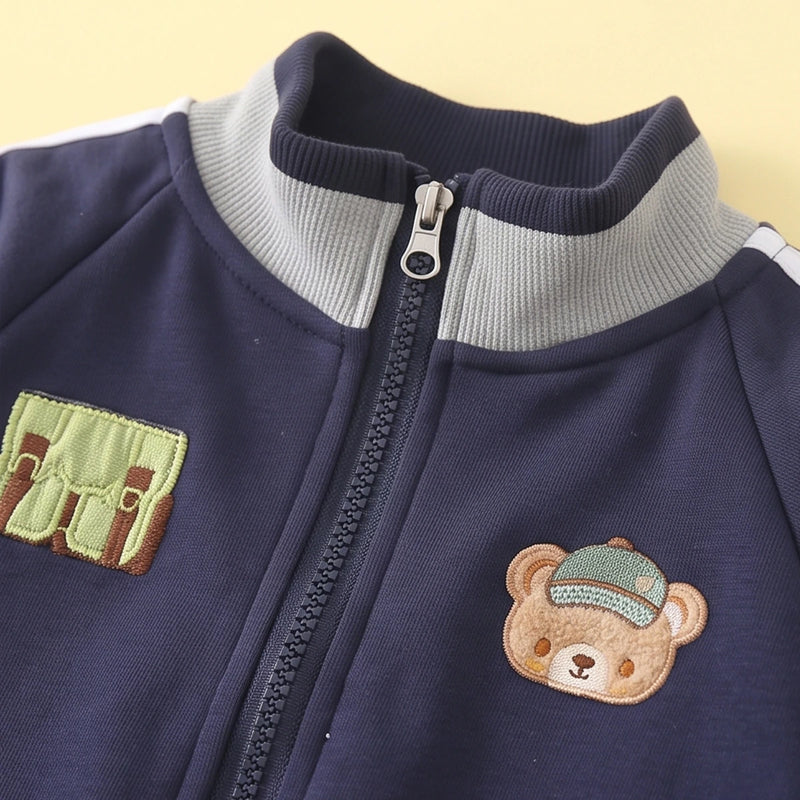 Boys Navy Blue Graphic Embroidered Jacket & Jogger Sets Sets