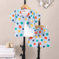 Boys Blue Short Sleeve Printed Shirt With Short Set 2 pc. Sets Blue 3-4 Y