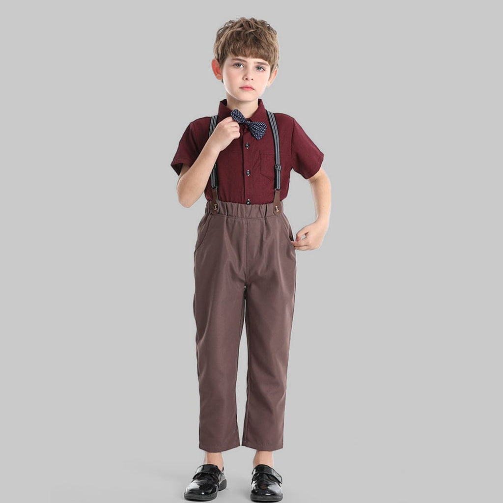 Boys Shirt with Bow & Suspender Pants Set