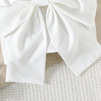 Girls White Bow Crop Top With Floral Embroidered Denim Shorts Sets Sets