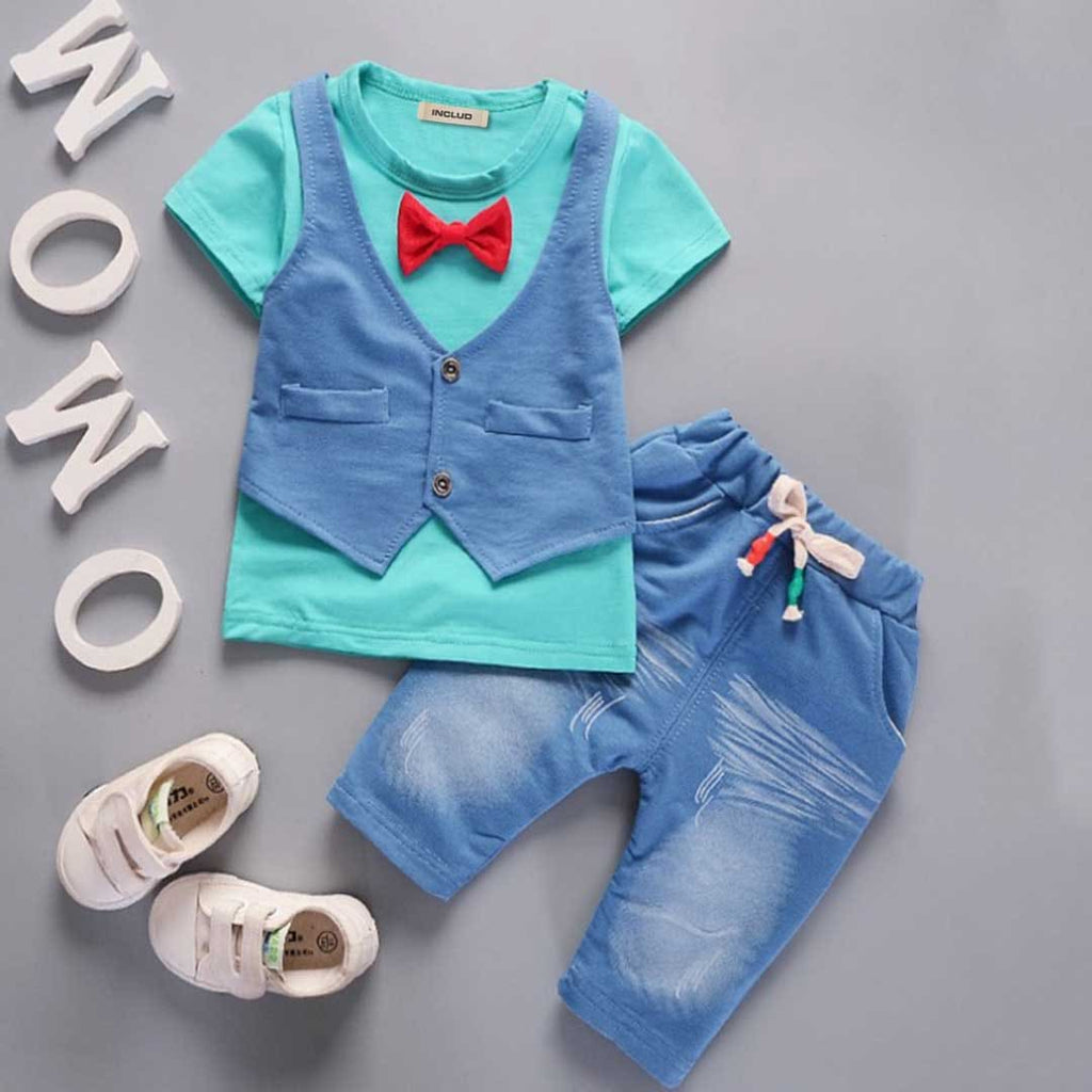 Boys T-shirt with Attached Waistcoat & Denims Set