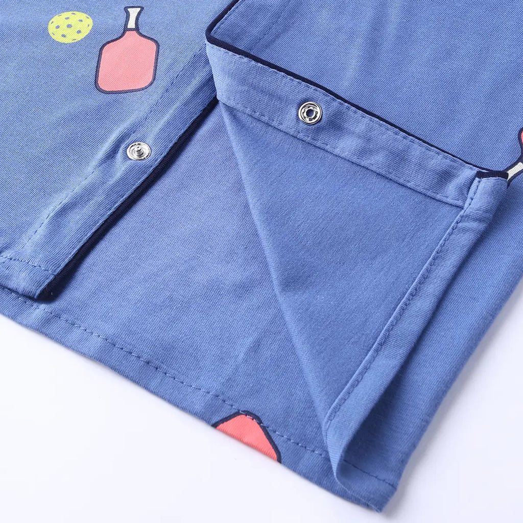Girls Blue Printed Short Sleeve Shirt With Printed Pyjama Sets Sets