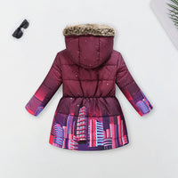 Girls burgundy Graphics Printed Hooded Puffer Jacket Coats & Jackets