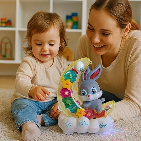 Transparent Rabbit Gear Toy, Lights & Music for Kids Fun Learning Play Trending Accessories
