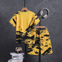 Boys Yellow Abstract Printed T-Shirt With Elasticated Shorts Set 2 pc. Sets