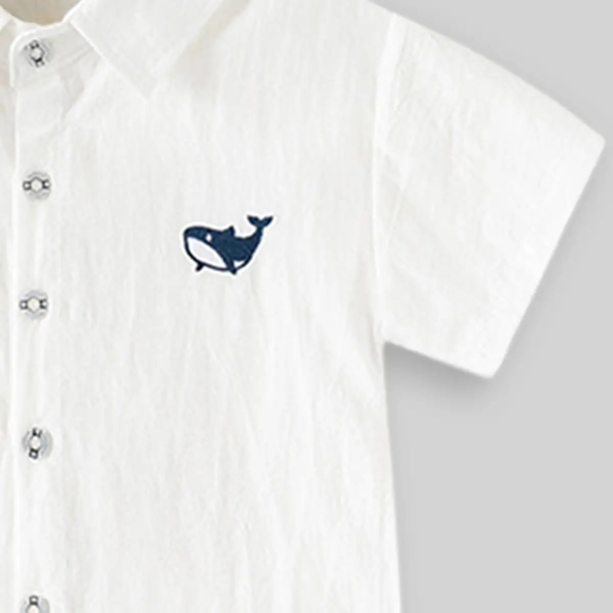 Boys White Short Sleeve Shark Embroidered Casual Shirt Shirts