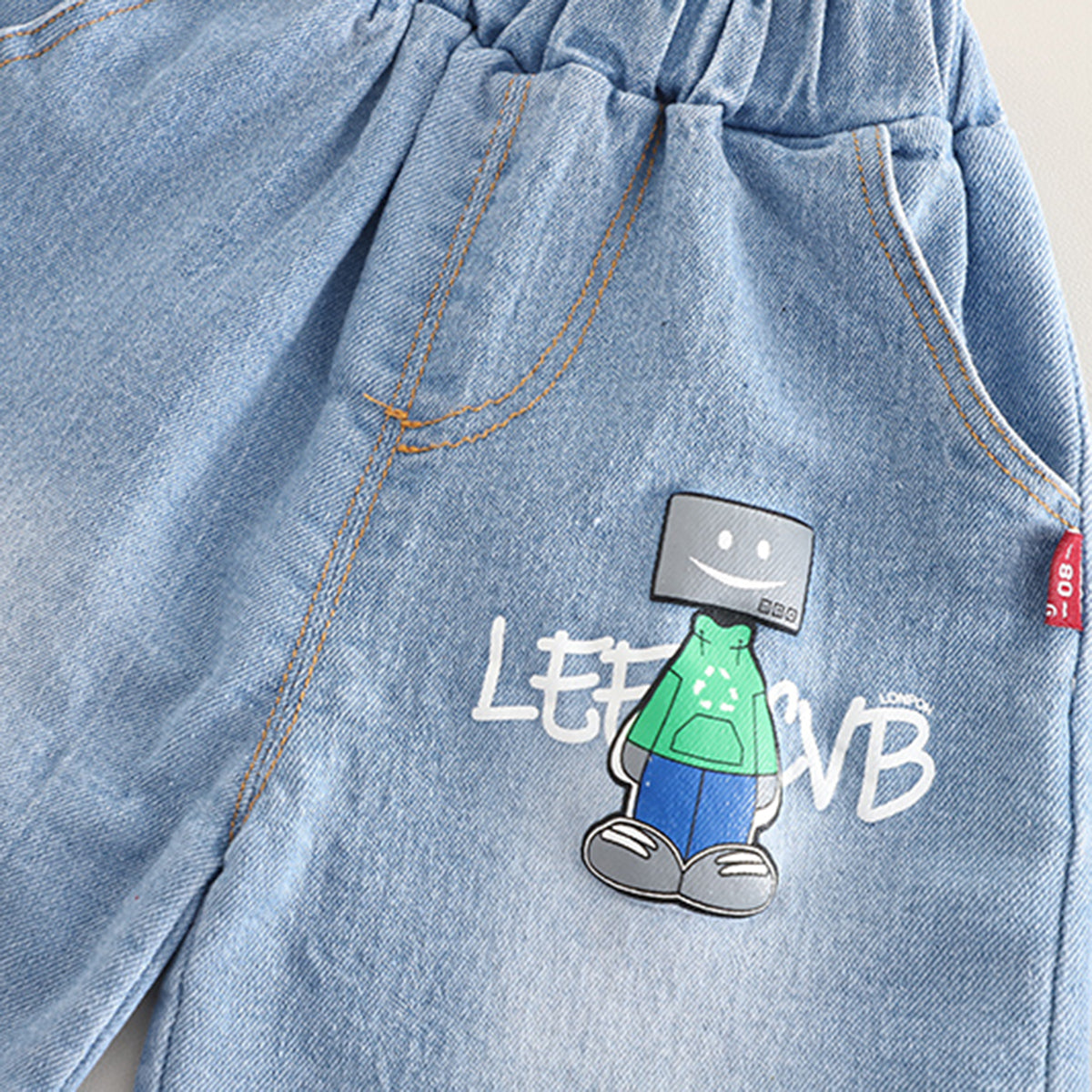 Boys Blue Robot Printed T-Shirt With Denim Shorts Set 2 pc. Sets